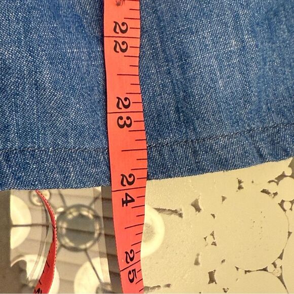 Mustard Seed Chambray Ruffle Short Sleeve Blue Top Size Medium - Picture 6 of 6